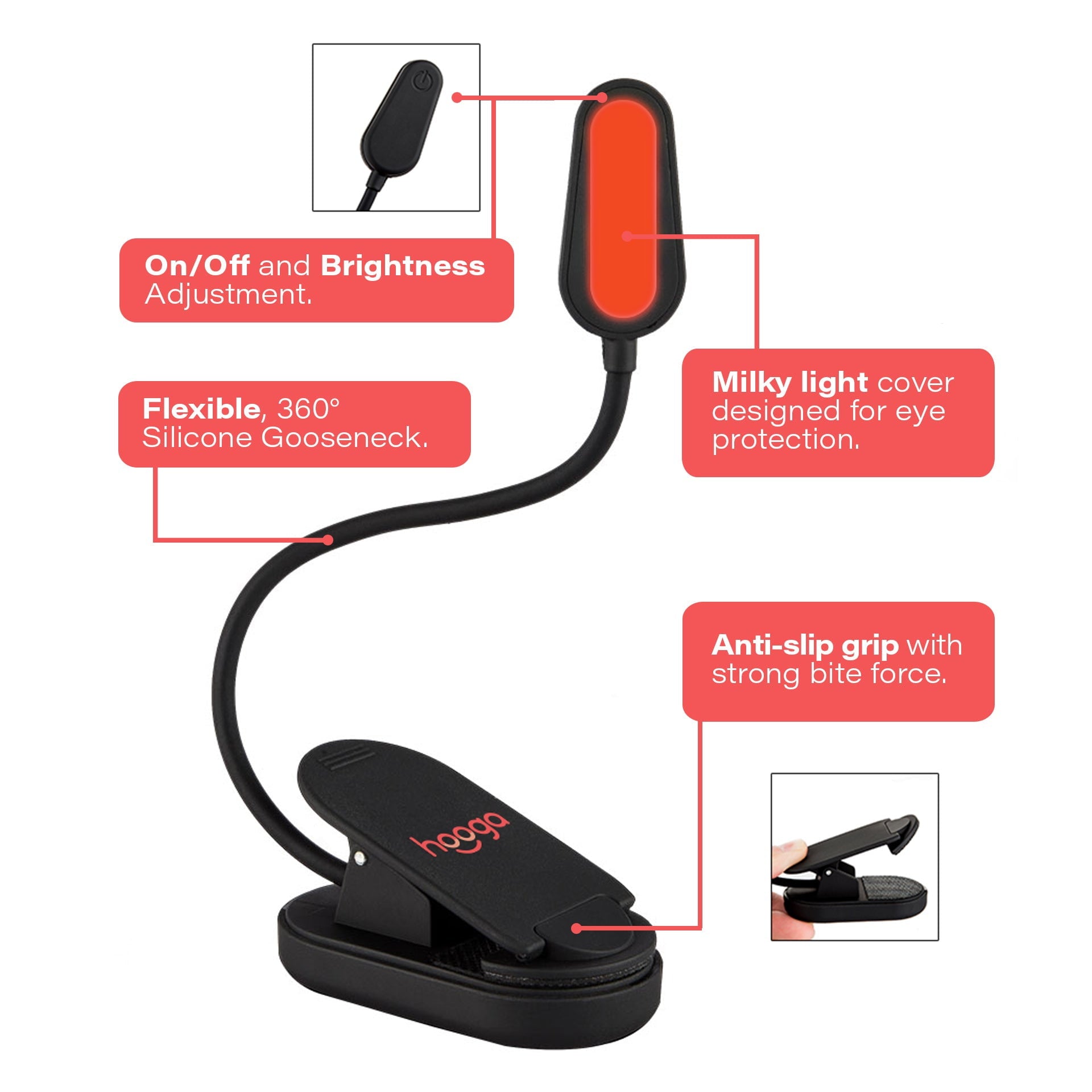 Hooga Health Red Clip-On Book Light