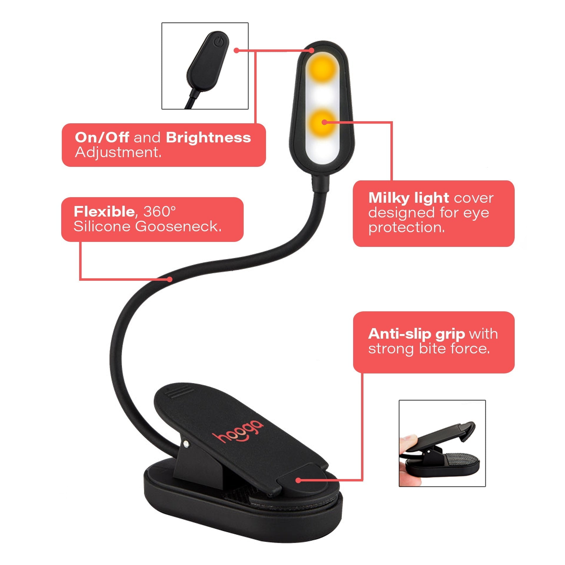 Hooga Health Amber and White Clip-On Book Light
