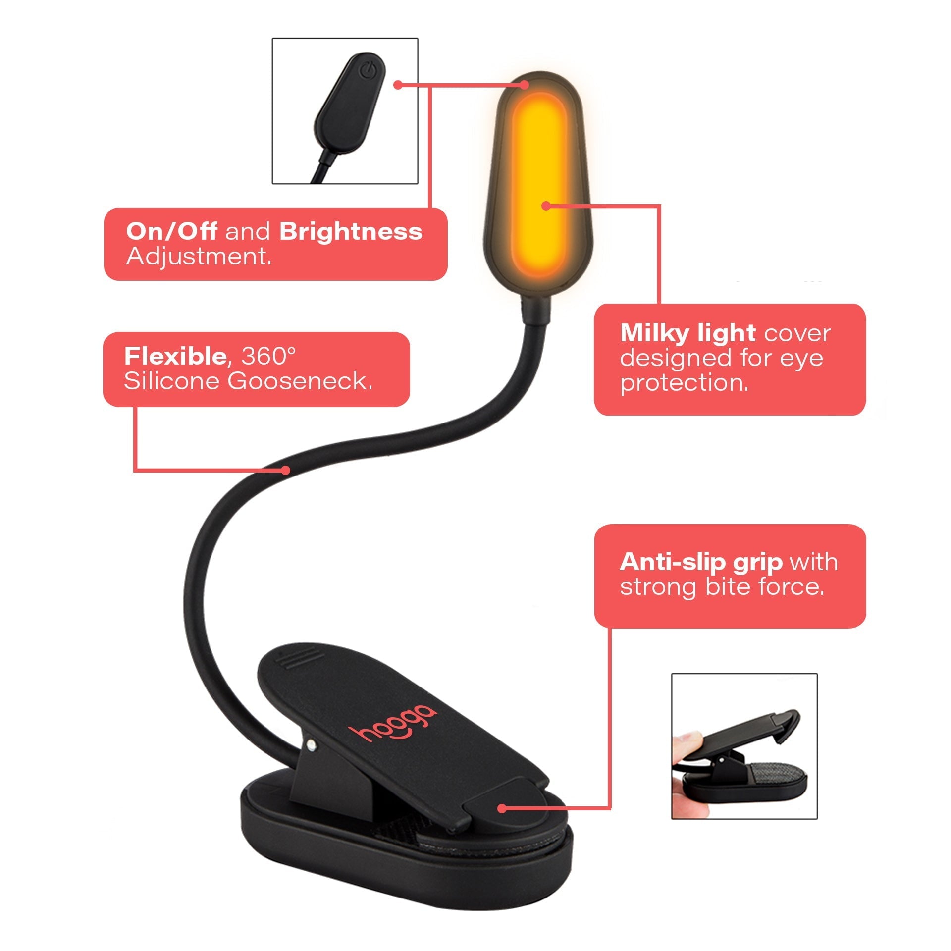 Hooga Health Amber Clip-On Book Light