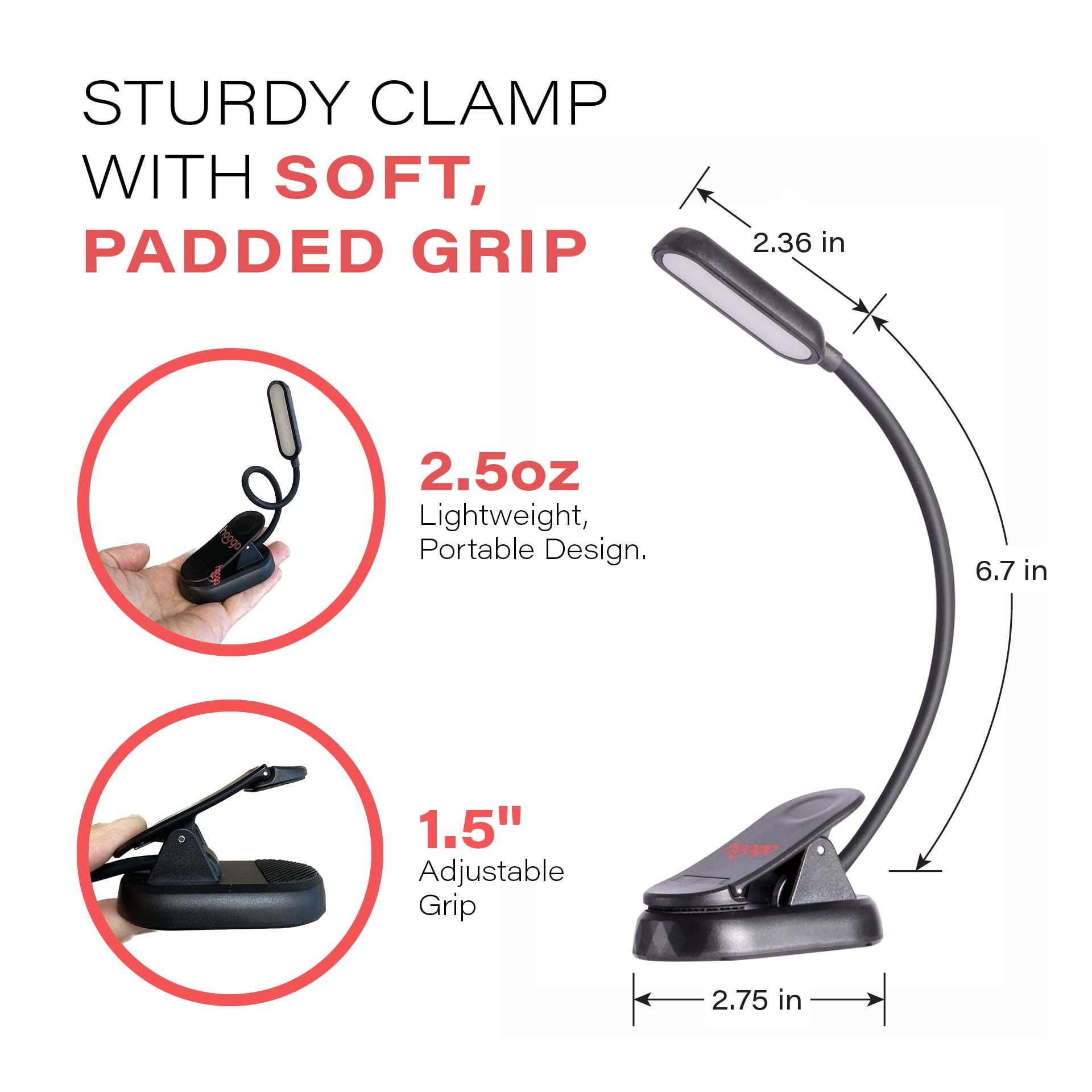 Hooga Health Amber & Red Clip-On Book Light