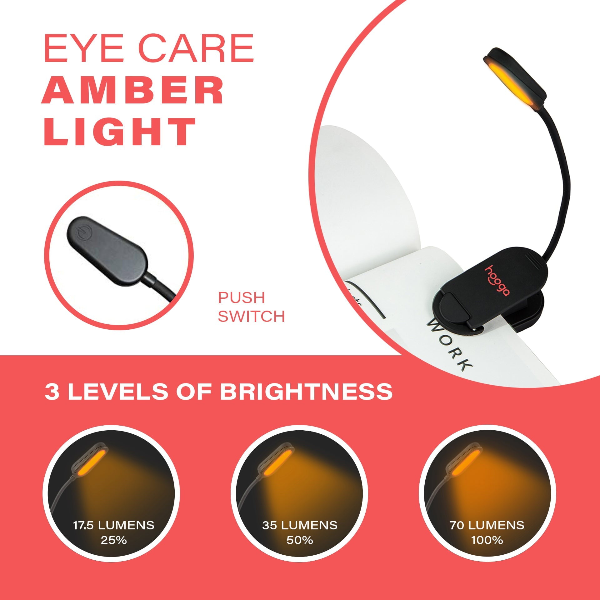 Hooga Health Amber Clip-On Book Light