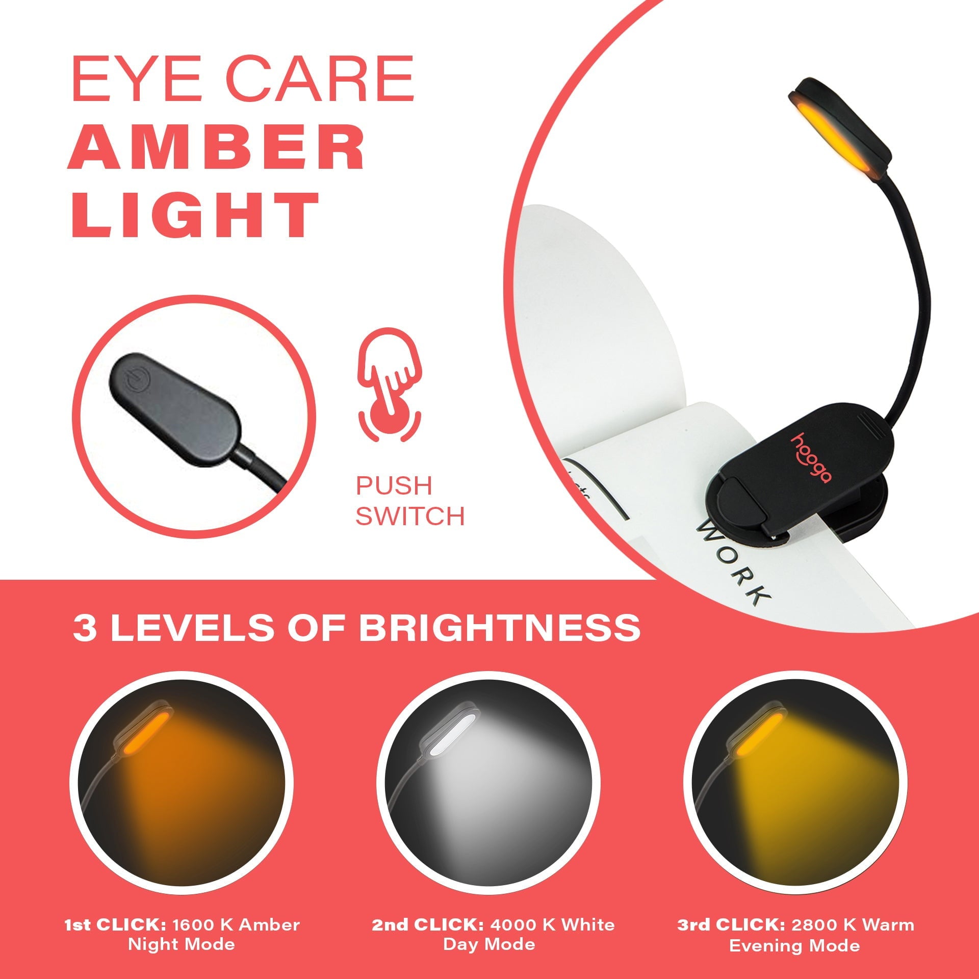 Hooga Health Amber and White Clip-On Book Light